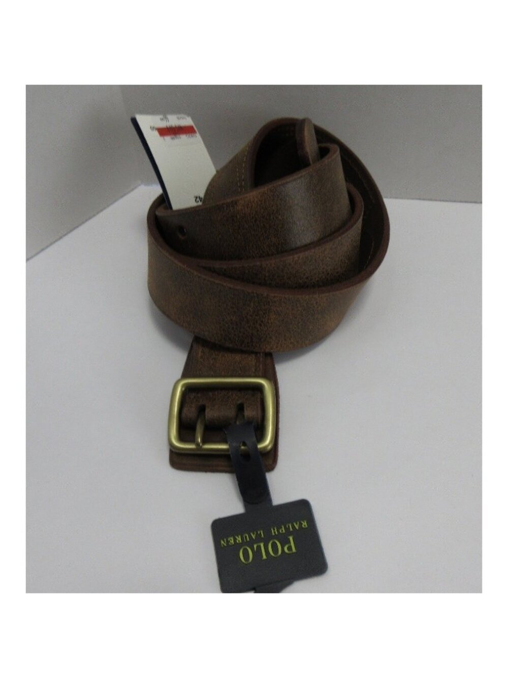 Polo Ralph Lauren Belt 42 Leather Distressed Double Prong Brass Buckle